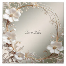 Carreau de céramique floral blanc orné
