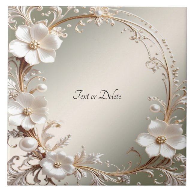 Carreau de céramique floral blanc orné (Devant)
