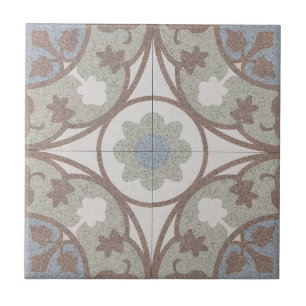 Carreau de céramique - Floral bleu beige marocain