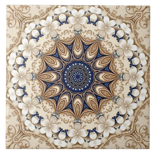 Carreau de céramique floral bleu or (Devant)