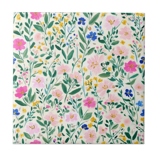 Carreau de céramique floral coloré (Devant)