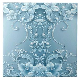 Carreau de céramique floral décoratif bleu