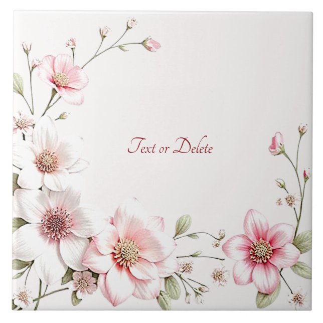 Carreau de céramique floral élégant rose blanc (Devant)