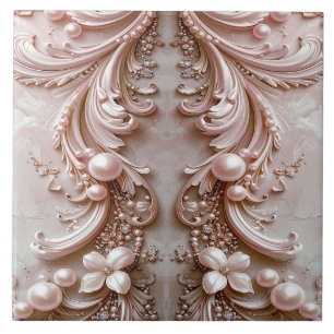 Carreau de céramique floral et perle orné rose