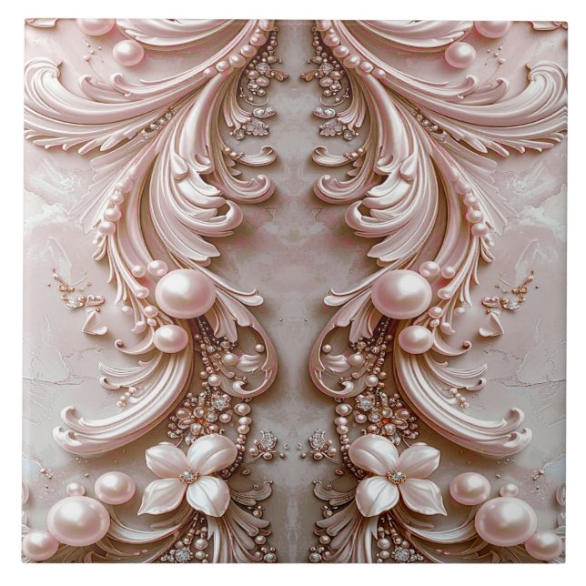 Carreau de céramique floral et perle orné rose (Devant)