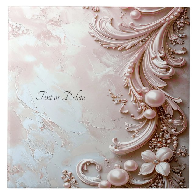 Carreau de céramique floral et perle orné rose (Devant)