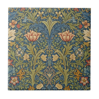 Carreau de céramique floral inspiré de William Mor
