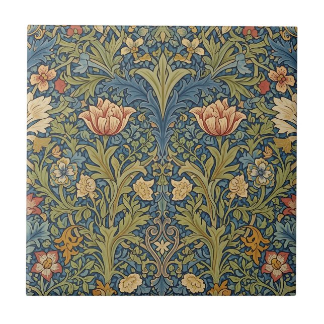 Carreau de céramique floral inspiré de William Mor (Devant)