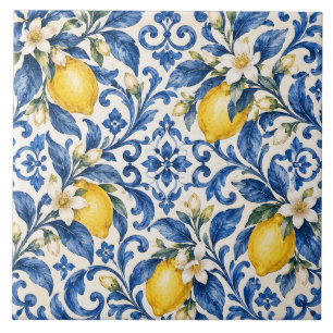Carreau de céramique floral méditerranéen au citro