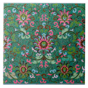 Carreau de céramique floral oriental antique