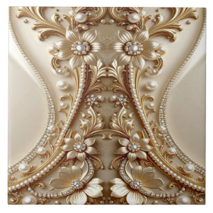Carreau de céramique floral orné or élégant