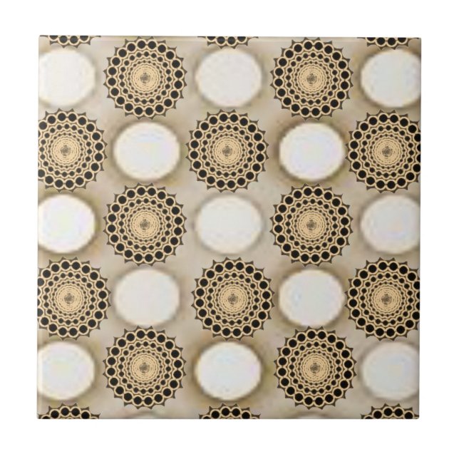 Carreau de céramique floral rond beige (Devant)