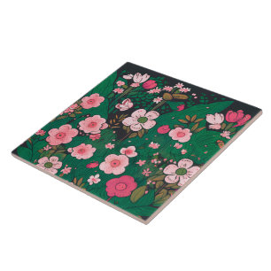 Carreau de céramique floral rose fantaisiste
