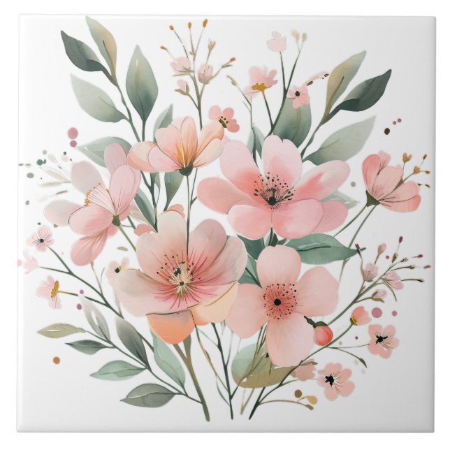Carreau de céramique floral rose pastel (Devant)