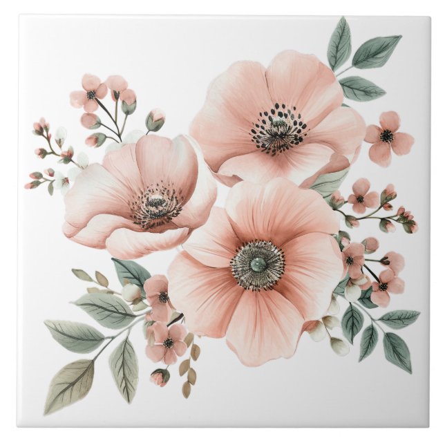 Carreau de céramique floral rose pastel (Devant)
