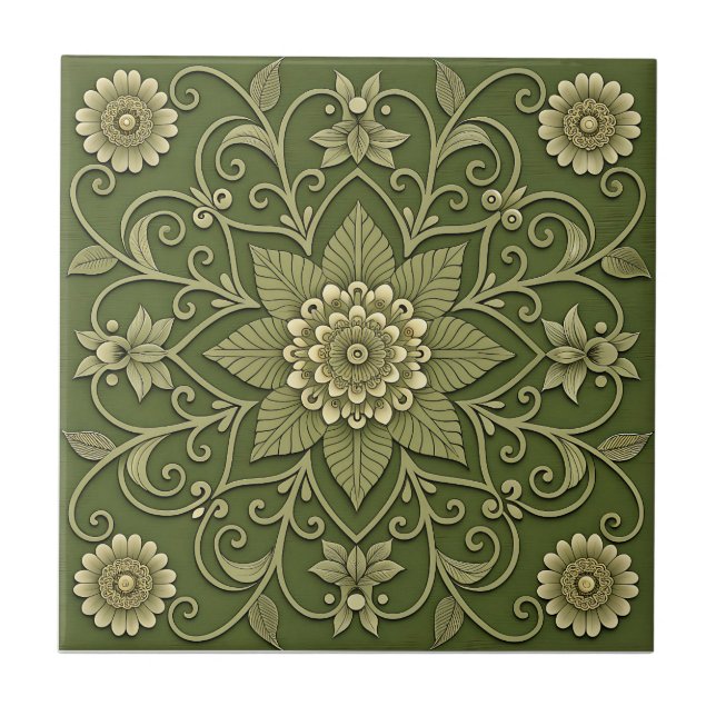 Carreau de céramique floral vert (Devant)
