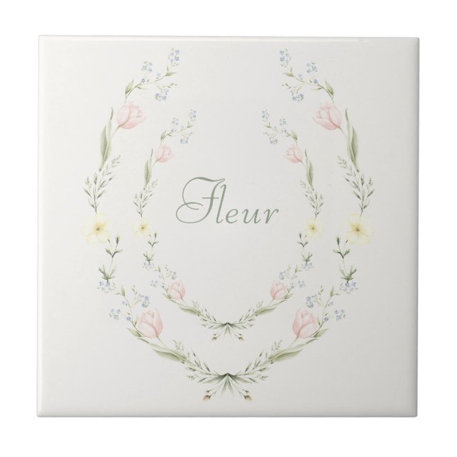 Carreau de céramique français pastel fleur floral  (Devant)