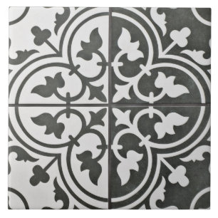 Carreau de céramique français - Tulipes noires et