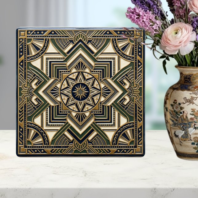 Carreau de céramique géométrique Art Déco or vert  (Créateur téléchargé)