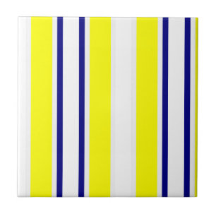 Carreau de céramique jaune et bleu à rayure blanch