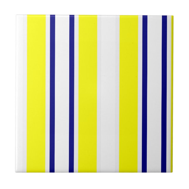 Carreau de céramique jaune et bleu à rayure blanch (Devant)