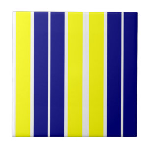 Carreau de céramique jaune et bleu à rayure blanch