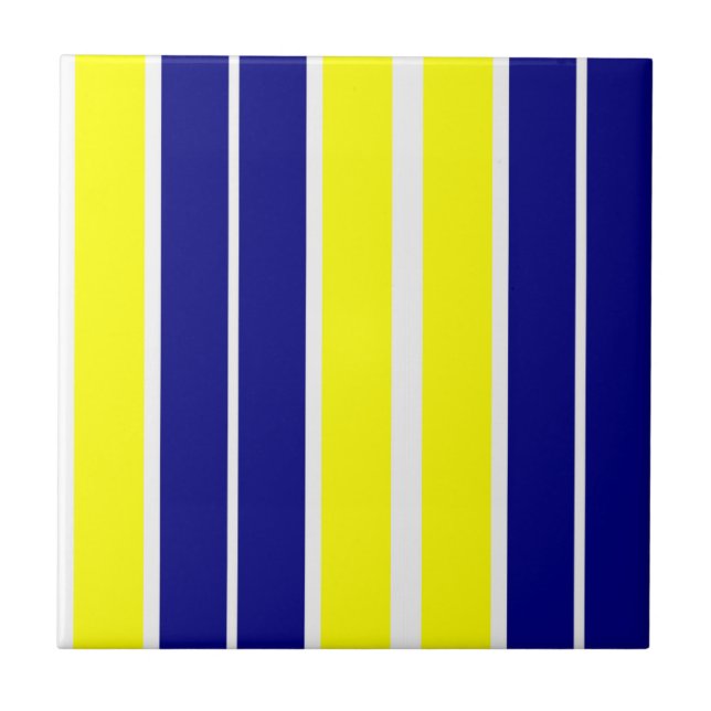 Carreau de céramique jaune et bleu à rayure blanch (Devant)
