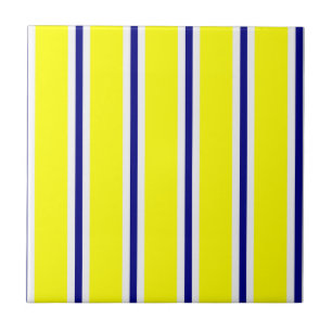 Carreau de céramique jaune et bleu à rayure blanch