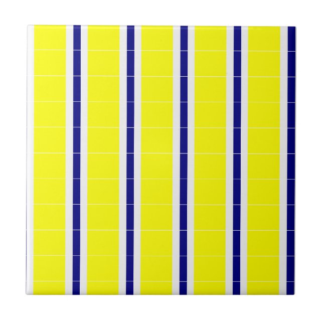 Carreau de céramique jaune et bleu à rayure blanch (Devant)