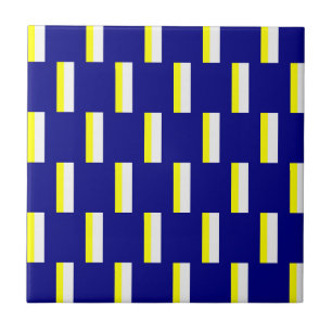 Carreau de céramique jaune et bleu à rayure blanch