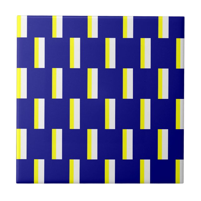 Carreau de céramique jaune et bleu à rayure blanch (Devant)