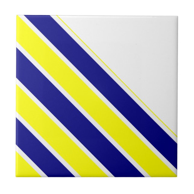 Carreau de céramique jaune et bleu à rayure blanch (Devant)