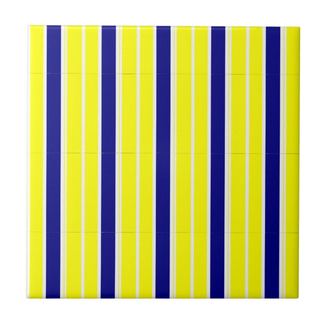 Carreau de céramique jaune et bleu à rayures blanc (Devant)
