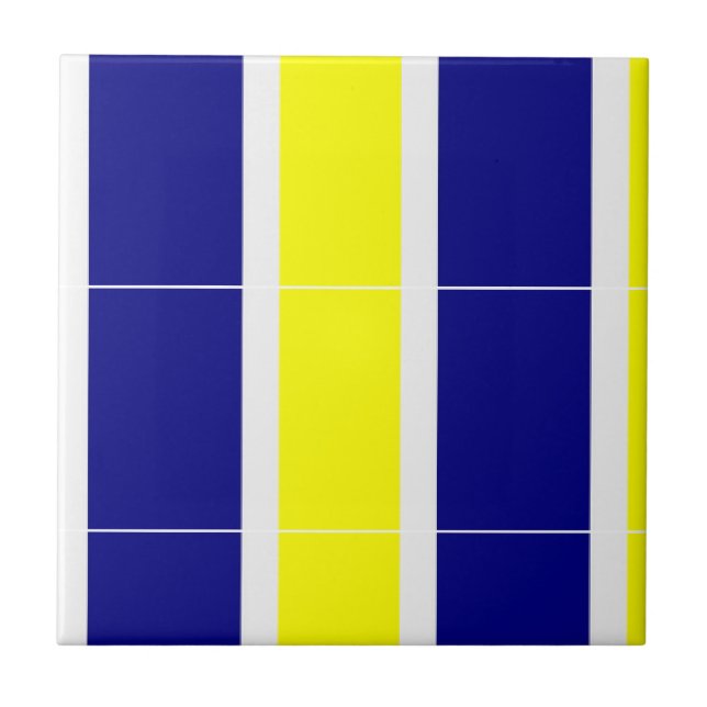 Carreau de céramique jaune et bleu à rayures blanc (Devant)