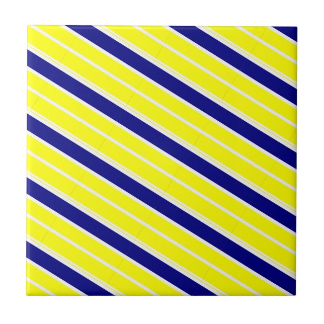 Carreau de céramique jaune et bleu à rayures blanc (Devant)