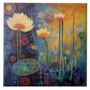 Carreau de céramique lotus et nénuphars