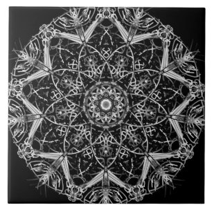 Carreau de céramique mandala noir et blanc