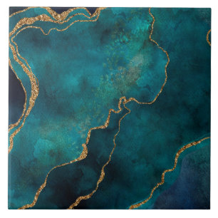 Carreau de céramique - Marbre de Teal aux Veines d