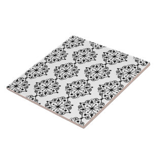 Carreau de céramique marbre mandala noir blanc mod