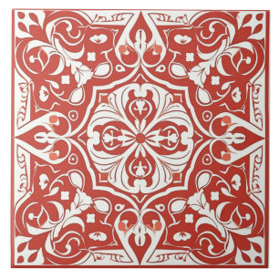 Carreau de céramique méditerranéen blanc et rouge