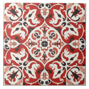Carreau de céramique méditerranéen rouge et noir