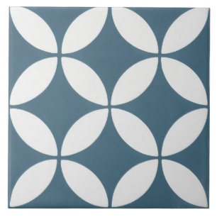 Carreau de céramique - Motif floral bleu et blanc
