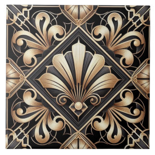 Carreau de céramique noir et or Art déco de luxe