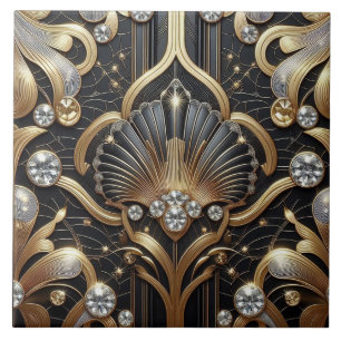 Carreau de céramique noir et or de luxe Art déco