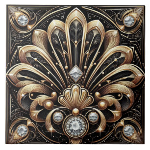 Carreau de céramique noir et or de luxe Art Déco
