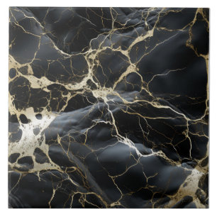 Carreau de céramique noir marbre infusé d'or