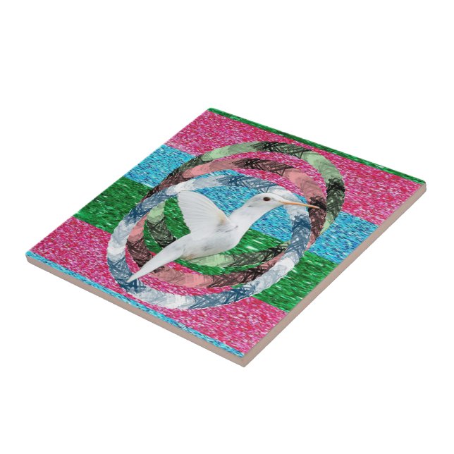 Carreau de céramique Oiseau blanc circulaire (Côté)