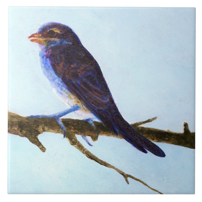 Carreau de céramique oiseau bleu de printemps (Devant)