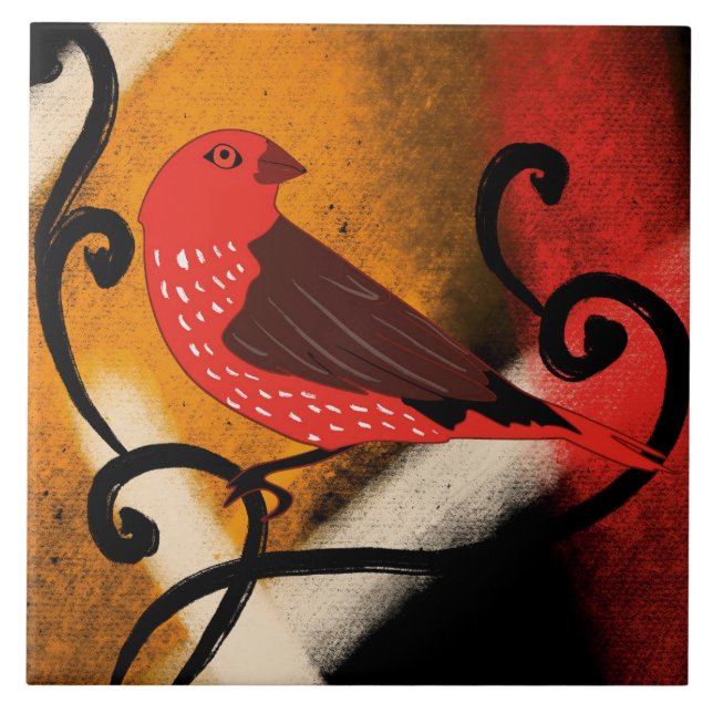 Carreau de céramique Oiseau Rouge  (Devant)