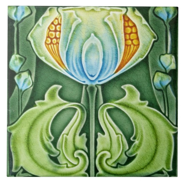 Carreau de céramique - Période Arts & Crafts flora (Devant)